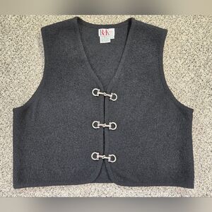 VTG R&K Black Wool Vest w/ Silver Hardware Buckles Womens Size Large Womens EUC